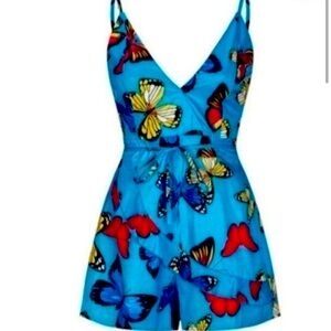 RUFFLE BELTED BUTTERFLY PRINTED ROMPER SZ MED